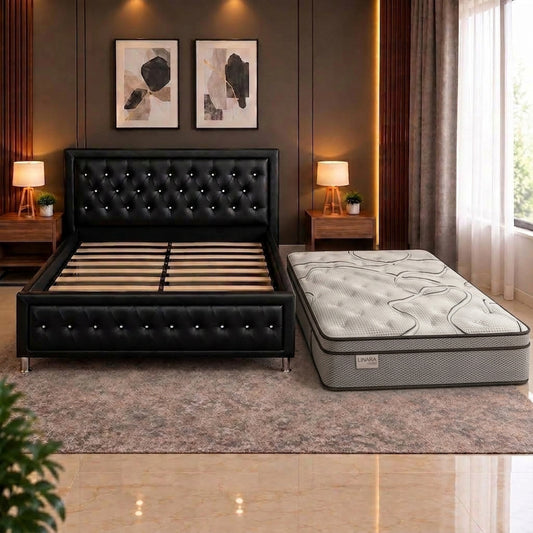 Dream Plush 12" Euro Top Mattress + Upholstered Storage Bed
