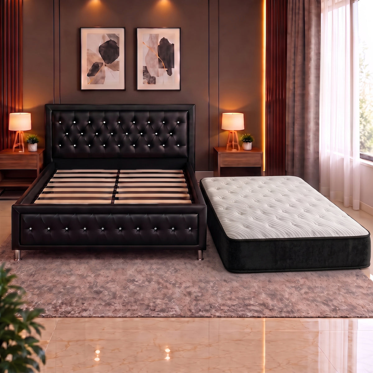 Hudson Deluxe Mattress 14" + Upholstered Storage Bed